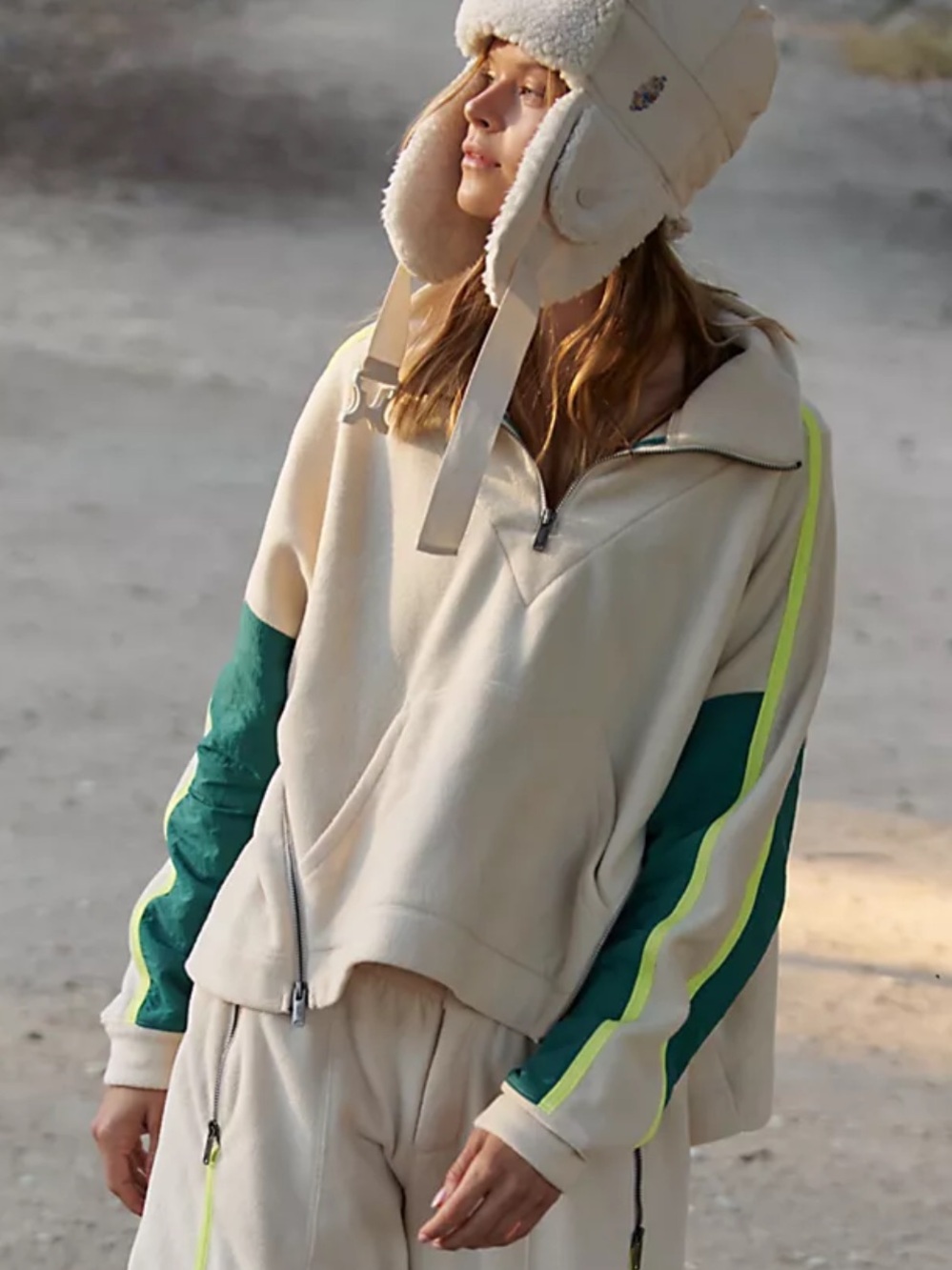 Free People Movement Arena Stripe Half-Zip Pullover – Ivory Combo – Size Large